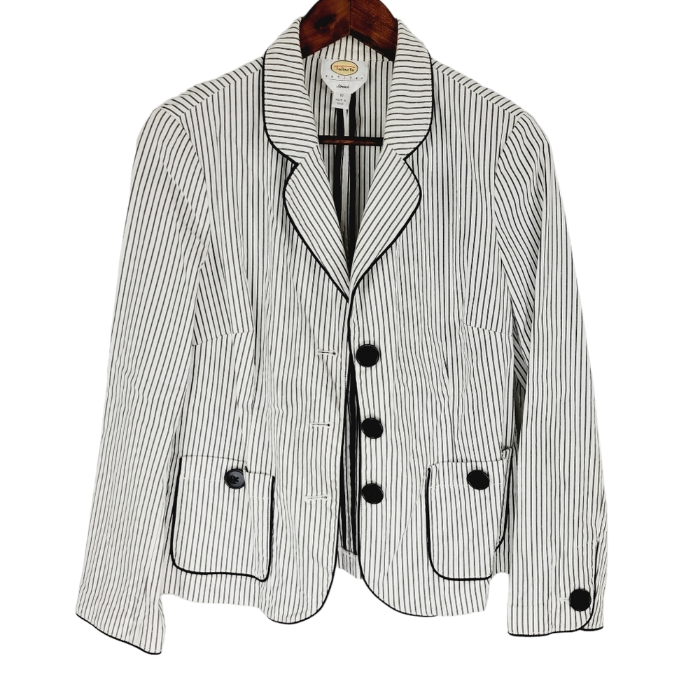 Talbots Black and White Striped Blazer